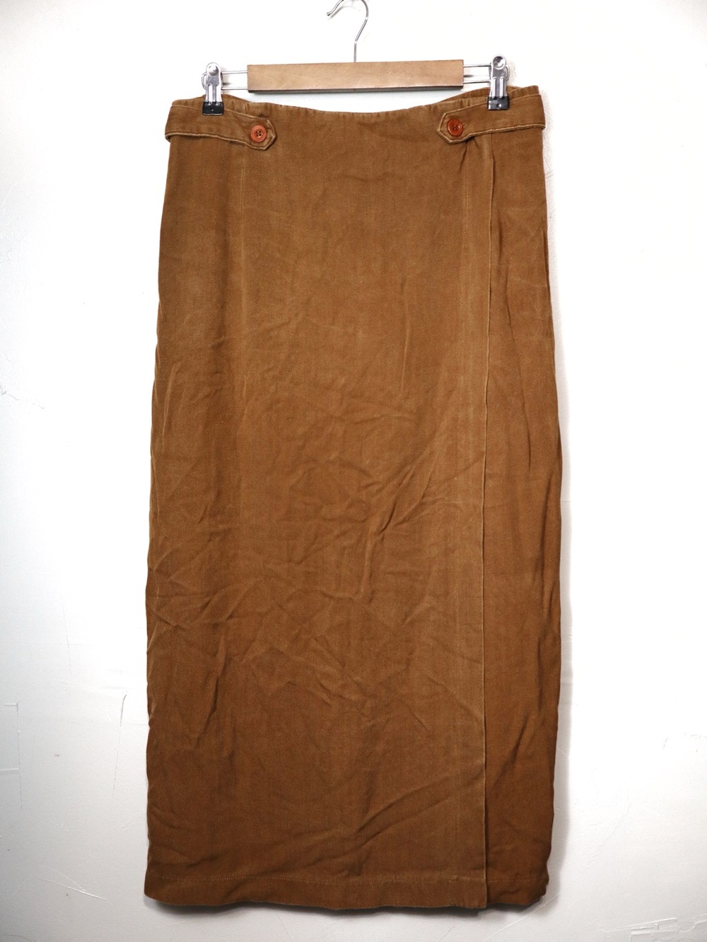 Vintage 100% Silk Camel Brown Wrap Midi Skirt Size Woman's 16